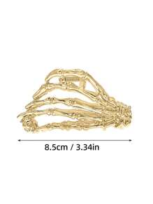 1pc Golden Punk Style Skull Design Hair Clip, Back Scrunchie For Halloween - Gold - View 3