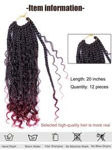 20" 12 Cabello De Trenzas De Caja De Ganchillo Con Extremos Rizados, Extensiones De Cabello Trenzado De Estilo Boho Con Degradado De Color De Pelo Para Mujeres, Para Uso Diario, De Fiesta, Decoración De Halloween Y Pelucas De Moda (ombre, Tbug) - Degradado - Ver 3