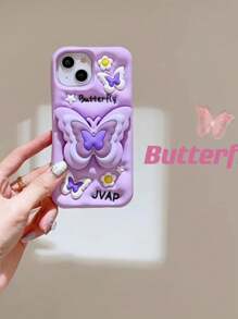 Fashion New 3D Silicone Butterfly Multi-Function Bracket Anti-Drop Phone Case Cover, Compatible With IPhone 17 Series - Dusty Purple - View 4
