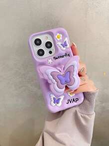 Fashion New 3D Silicone Butterfly Multi-Function Bracket Anti-Drop Phone Case Cover, Compatible With IPhone 17 Series - Dusty Purple - View 2