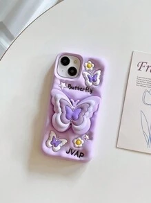 Fashion New 3D Silicone Butterfly Multi-Function Bracket Anti-Drop Phone Case Cover, Compatible With IPhone 17 Series - Dusty Purple - View 3