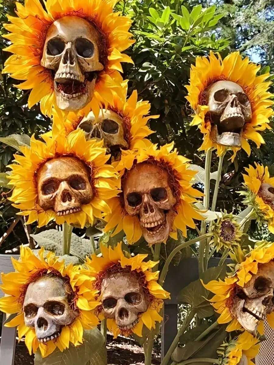 1 Miếng , Halloween Hoa Hướng dương Sọ Đầu Sân vườn Đồ trang trí , Hoa Hướng dương Sọ Đầu Rùng rợn Prop Sân vườn Bắt chước Hoa Đồ trang trí , Sân trong Sân vườn Trang trí , Nhà  Trang trí , Phòng Trang trí , Con đường Trang trí - Nhiều màu - Xem 1