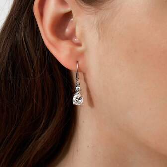 MDFUN 925 Sterling Silver Cubic Zirconia Teardrop Leverback Earrings Drop Dangle Gemstone Earrings Hypoallergenic Birthday Jewelry Gifts For Women Girls