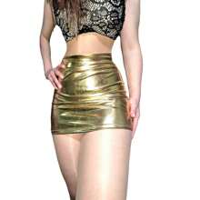 Minifalda recta dorada metalizada para mujer, estilo fiesta, con tejido elástico medio para un look atrevido. - Dorado - Ver 2