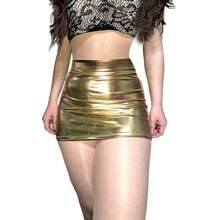 Minifalda recta dorada metalizada para mujer, estilo fiesta, con tejido elástico medio para un look atrevido. - Dorado - Ver 1