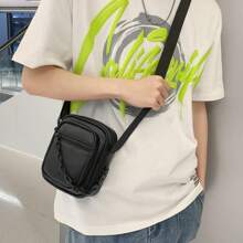 单肩包，男士潮流品牌，简约百搭斜挎包，女士休闲，轻便，纯色手机包，街头随身小单肩包 PU 皮革商务休闲简约节日必备防水便携男士礼物侧包斜挎包户外爸爸礼物父亲礼物男士礼物情人节礼物 - 黑色 - 查看 10