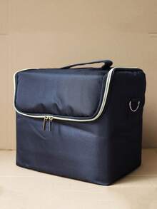 时尚黑金配色方案高级纹理简约化妆包大容量化妆品收纳袋旅行化妆包化妆收纳袋指甲工具收纳盒学校用品大学宿舍学生用品 - 黑色 - 查看 2