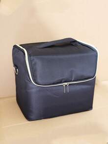 时尚黑金配色方案高级纹理简约化妆包大容量化妆品收纳袋旅行化妆包化妆收纳袋指甲工具收纳盒学校用品大学宿舍学生用品 - 黑色 - 查看 4