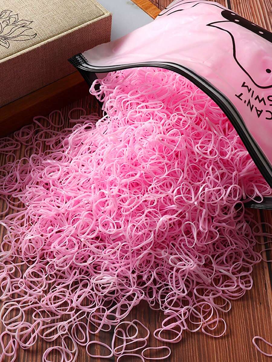 2000 件女士小发圈马尾辫固定器发圈橡皮筋发圈发绳弹性发圈 - 粉色 - 查看 1