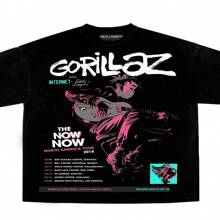 Unisex Drop Shoulder T-Shirts With Print - Black - View 2