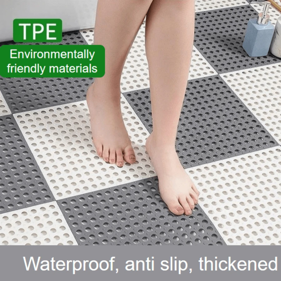 1pc/4pcs Cuttable Spliceable Anti-slip Floor Mat For Bathroom, Kitchen - Grey - View 1