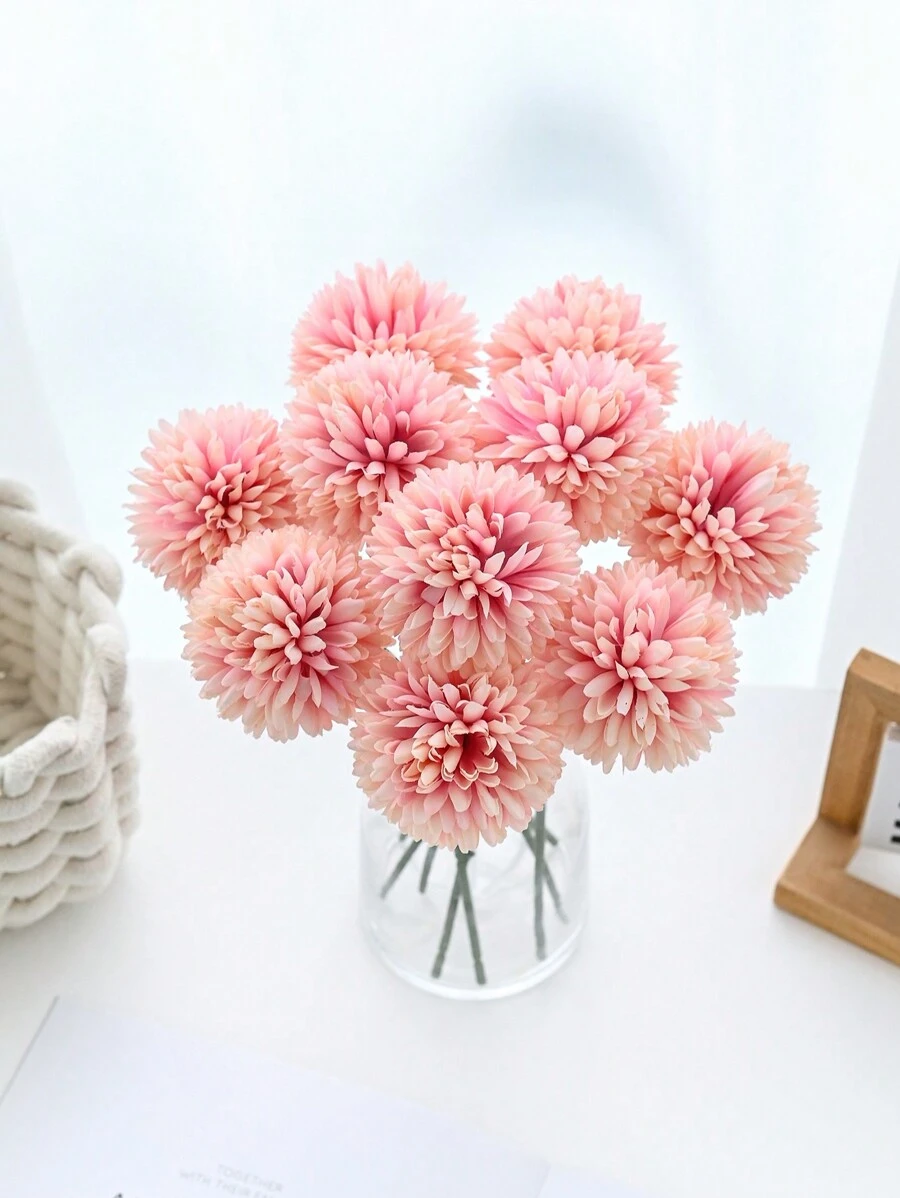 5入組/10入組人造花球，菊花繡球花束，家居花瓶裝飾，餐廳、臥室、花藝擺設，婚禮新娘手持、手腕、胸前DIY材料，生日派對裝飾材料，情人節和新年禮物 - 粉色 - 查看 1