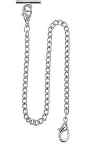 1 Pieza Cadena De Reloj De Bolsillo Con T-bar En Plata - Plateado - Ver 1