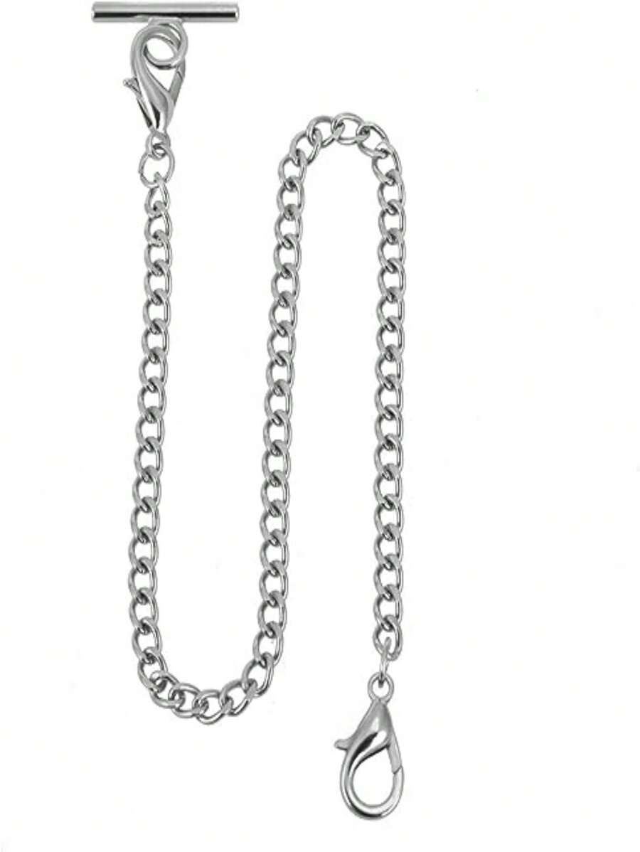 1 Pieza Cadena De Reloj De Bolsillo Con T-bar En Plata - Plateado - Ver 1