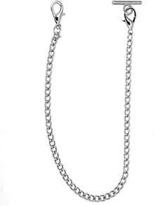 1 Pieza Cadena De Reloj De Bolsillo Con T-bar En Plata - Plateado - Ver 3