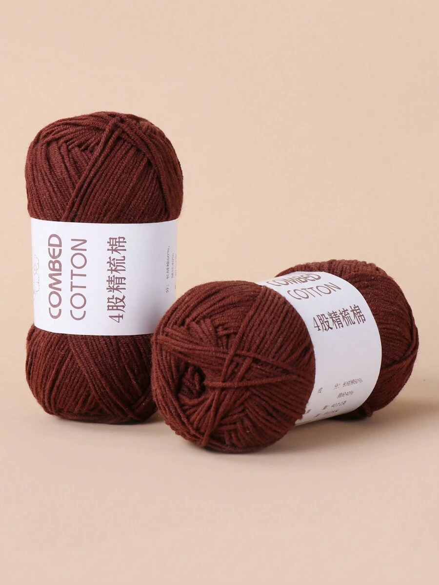 1 卷 4 股精梳棉纱，适用于手工工艺品、玩偶、杯垫和其他 DIY 项目 - 咖啡棕 - 查看 1