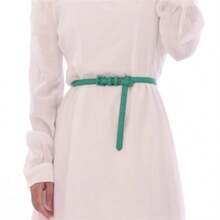 1pc Ladies' Candy Colored Slim Belt With High-end Square Buckle For Dress & Pants Decoration - Green - View 3