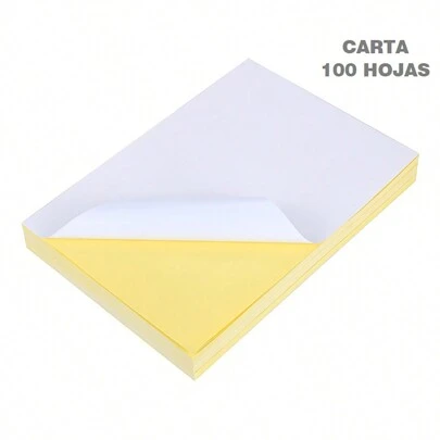 SUROQUE Papel Adhesivo Mate Blanco Tamaño CARTA 100 Hojas Etiquetas