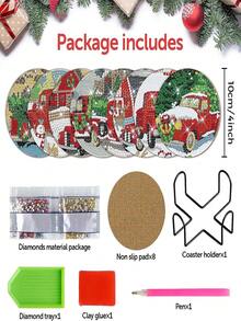 新品到貨diy鑽石畫套裝,8入組聖誕主題杯墊裝飾,明亮閃亮的鑽頭,適用於客廳或臥室 - 彩色 - 查看 2