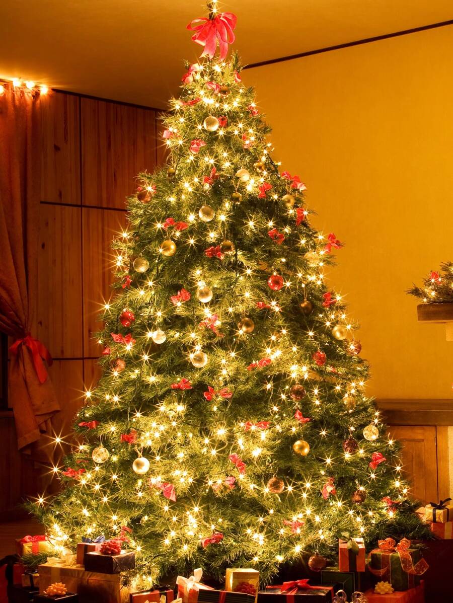 1 件圣诞暖光灯串圣诞树装饰圣诞派对婚礼装饰，三种灯光颜色，8 种功能闪烁，电池发光 - 暖光 - 查看 1