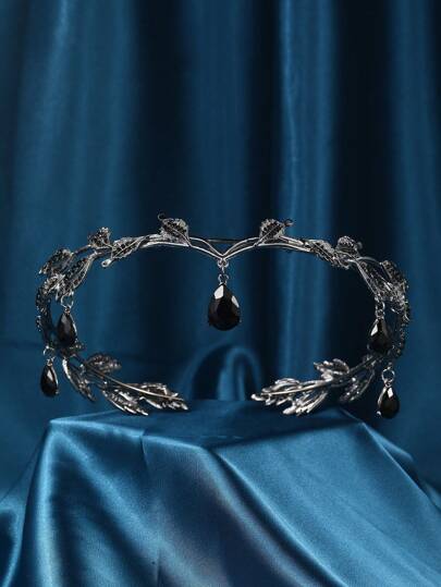 1pc Crystal Leaf Headband Crystal Hair Accessories Jeweled Headband Wedding Headpiece For Bride Retro Leaf Necklace Rhinestone Forehead Hairband Pendant Headband Bride Headdress Royal Street Tiaras Halloween