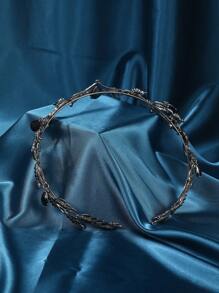 1件水晶叶子发箍 水晶发饰 宝石发箍 新娘婚礼头饰 复古叶子项链 水钻额饰发箍吊坠发箍 新娘头饰 - 黑色 - 查看 3