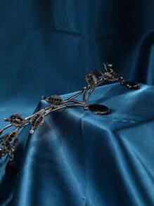 1件水晶叶子发箍 水晶发饰 宝石发箍 新娘婚礼头饰 复古叶子项链 水钻额饰发箍吊坠发箍 新娘头饰 - 黑色 - 查看 2