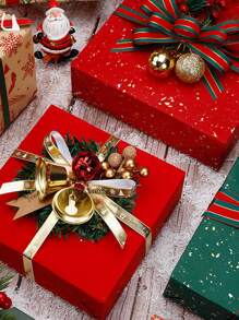 1 Peça 22m Fita De Presente De Seda E Cetim Listrada Vermelha E Verde Para Decorar O Natal Com Duplas Bordas Douradas Para Embrulhar Caixas De Presentes E Artesanatos De Feriado - Multicolorido - Visão 4
