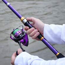 Sougayilang伸缩式鱼竿和纺车轮套装 1.8-3.3米 便携式超轻碳纤维鱼竿和1000-5000系列 5.2:1齿轮比渔轮套装 钓鱼用具 - 紫色 - 查看 10