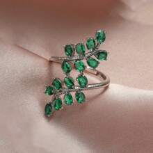 1pc Luxurious leaf  Fashion Women's Rings Anniversary Unisex Jewelry Wedding Rings - Green - View 1