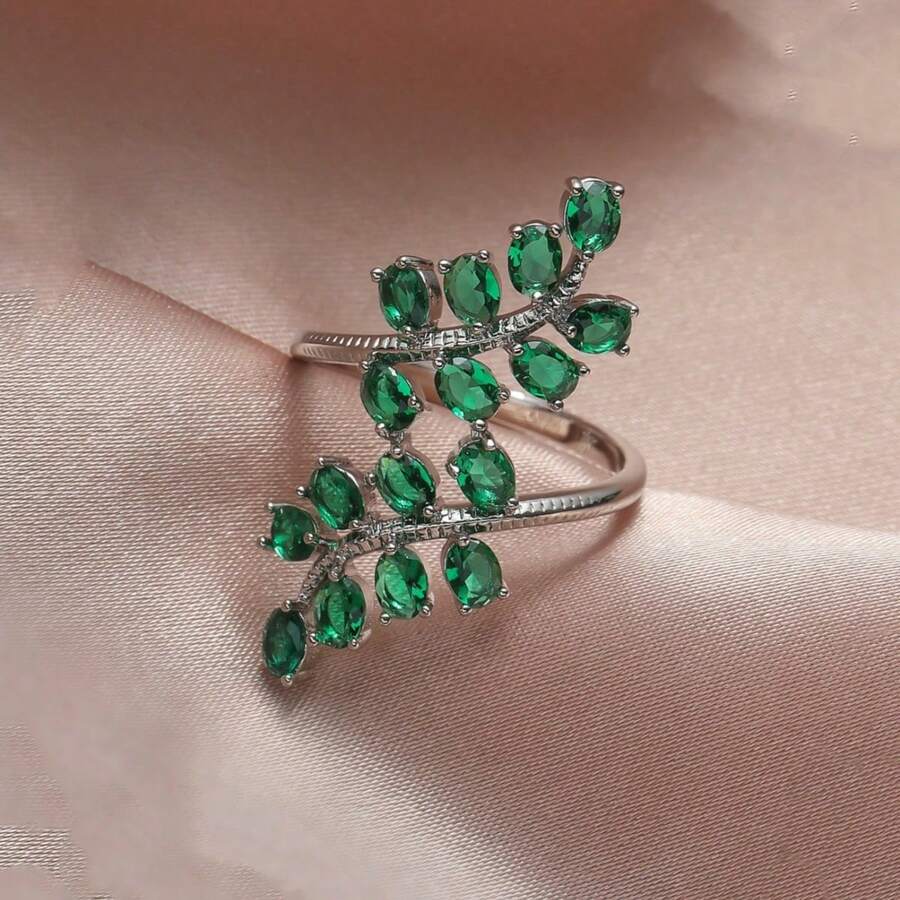 1pc Luxurious leaf  Fashion Women's Rings Anniversary Unisex Jewelry Wedding Rings - Green - View 1