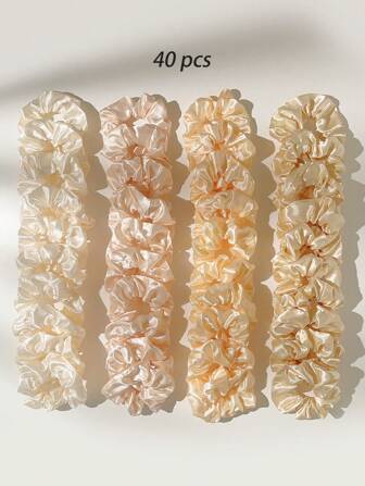1pc/40pcs Women's Fashion Solid Color Sunshine Girl Elegant High Elasticity Soft Retro Large Scrunchies Set Pumpkins Hair Ties Scrunchy Hair Ties, Casual Ponytail