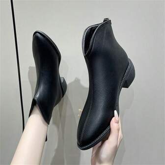 Fashionable Women's Boots With Pointed Toe, Chunky Heel, Non-slip Sole, Suitable For Outdoor & Casual Occasions