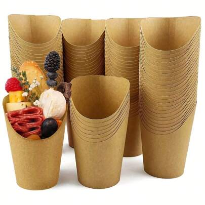 50pcs, Disposable Paper Cup, French Fries Holder, Disposable Paper French Fry Cups, Charcuterie Cup, Paper Cupcake Container, DIY Baking Tool, Multifunctional Disposable Paper Cup For Home Outdoor