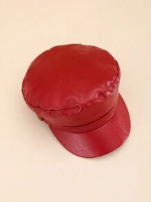暗紅色pu八角貝雷帽,適合日常和派對穿著 - 酒紅色 - 查看 2