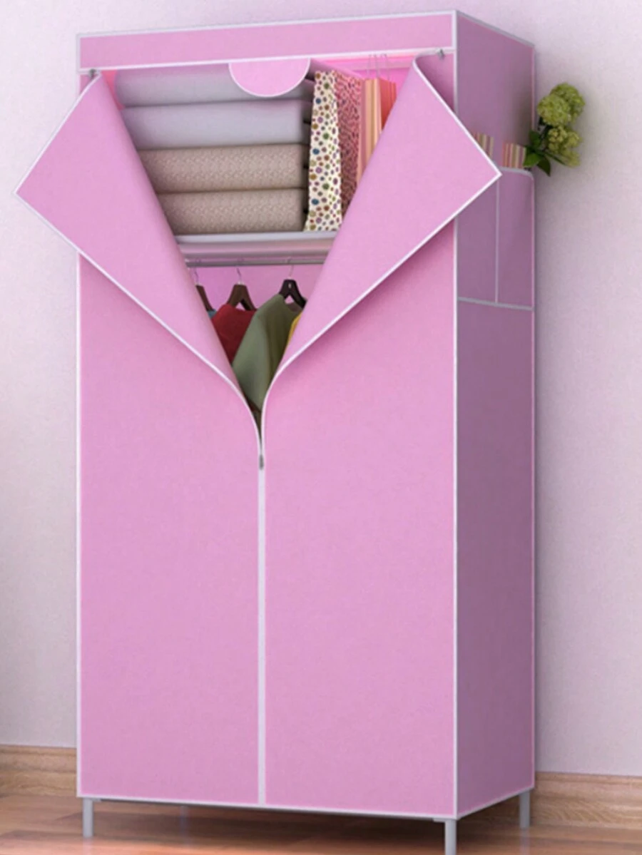 Pink 70t Fabric Wardrobe Simple Combination Dustproof Storage Closet - Pink - View 1