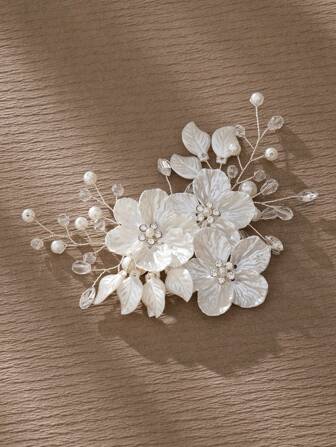 1pc Women's Acrylic Flower & Rhinestone Decor Plum Hair Clip, Bridal Hair Accessory Elegant