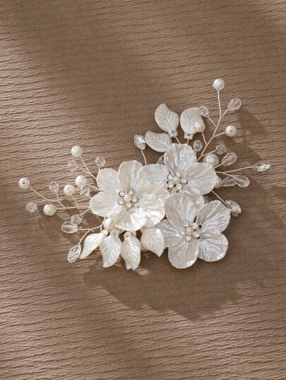 1 pieza Clip para el cabello de mujer con decoración de flor acrílica y cristales, accesorio de cabello nupcial, elegante accesorio para el Día de San Valentín