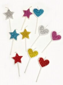 5入組星形彩帶生日蛋糕蠟燭,派對裝飾用蠟燭 - 彩色 - 查看 5