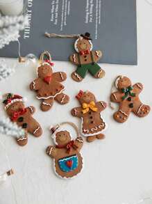 1個(隨機)樹脂手繪薑餅人飾品,適用於聖誕樹、牆壁、派對裝飾 - 彩色 - 查看 1