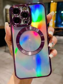 1pc Purple Tpu 6d Plating Magnetic Adsorption Phone Case With 1pc Tempered Glass Screen Protector Compatible With Apple Iphone - Purple - View 1