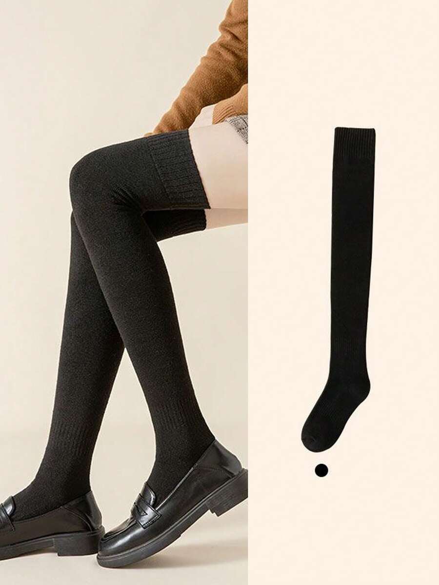 1 双黑色厚脚保暖内衬腿套，适合秋冬季 - 黑色 - 查看 1