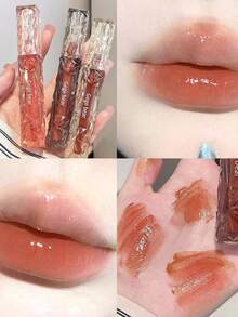 Gege Bear Long-Wearing Moisturizing Liquid Lipstick, Non-Stick Cup Glossy Lip Gloss - 藕粉色 - 查看 3