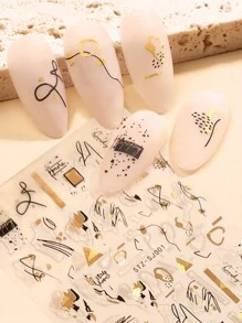 Nail Art Stickers, Gold Foil Asymmetric Geometric, Black & Gold Plant, Abstract Line Design Nail Design Manicure Tips Nail Decals Friend Gift DIY - Gold - View 2