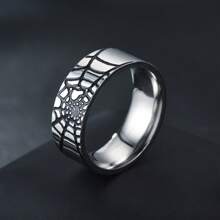 Bague En Acier Inoxydable Pour Hommes, 1 Pièce, Design Vintage En Toile D'araignée D'halloween, À La Mode, Cadeau De Bijoux De Fête Rock