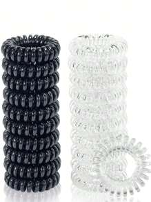 20入組螺旋式髮圈，女性馬尾控彈力繩（黑色＆透明色），休閒款