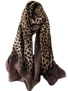 1入女士豹紋絲巾，秋冬款耐用，多用途時尚頭巾，髮帶，頭箍，適合裝扮你的造型 - 巧克力棕 - 查看 2