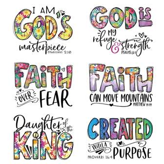 A Set Of 6PCS Newest Sologan Words Designs DIY  Iron On Transfer Stickers For T-shirts Jackets Jeans Faith Strength Heat Transfers Printing Sticker On Clothes XR-C0092