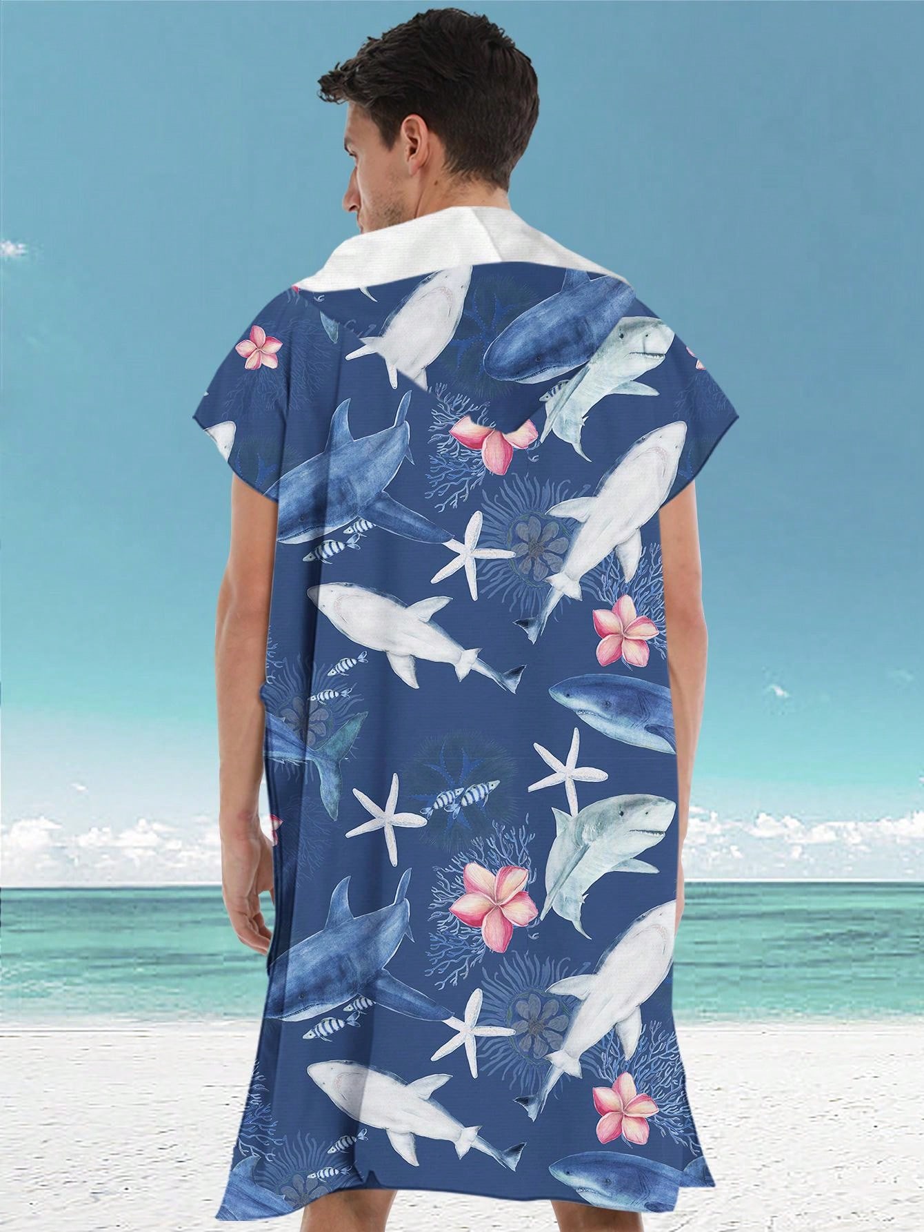 1pc Men's Colorful Hooded Bathrobe, Microfiber Quick Dry Cape Towel