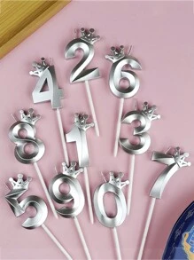 1pc Crown & Number Shape Candle For Birthday Party Decoration